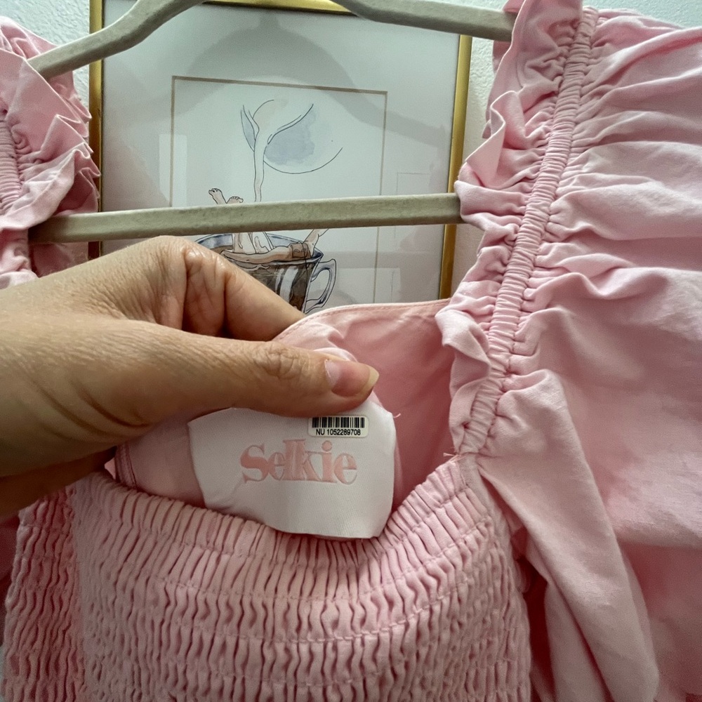 Selkie Pale Pink Puff-Sleeve Women's Dress - Picture 2 of 3